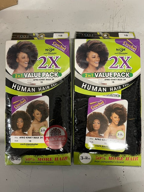 2 packs deal for Janet Collection Synthetic Braids Noir Afro Kinky