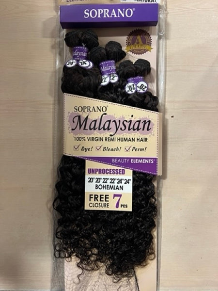 BEAUTY ELEMENTS SOPRANO MALAYSIAN VIRGIN REMI BUNDLE BOHEMIAN MULTI PACK