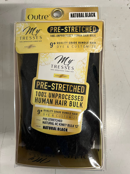 Outre Mytresses-Gold-Prestretched Natural 4C Kinky Bulk 12" (Natural Black)